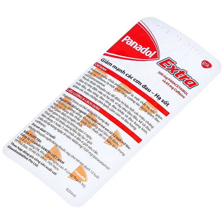Viên nén Panadol Extra đỏ GSK giảm mạnh các cơn đau, hạ sốt, điều trị đau đầu, đau lưng (15 vỉ x 12 viên)