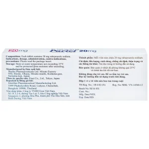 Thuốc ức chế bơm Proton Pariet 20mg Eisai điều trị loét dạ dày, tá tràng (1 vỉ x 14 viên)