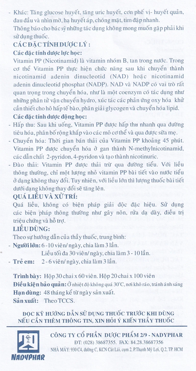 Viên nén Pepevit 50mg Nadyphar điều trị bệnh Pellagra (100 viên)