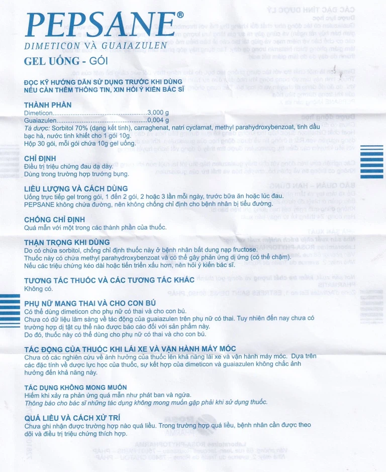 Gel uống Pepsane Rosa Phyto Pharma điều trị triệu chứng đau dạ dày (30 gói)