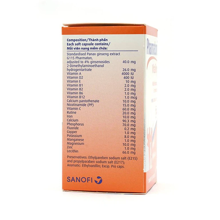 Viên nang mềm Pharmaton Vitality Sanofi bổ sung vitamin và khoáng chất dùng trong kiệt sức, mệt mỏi (30 viên)
