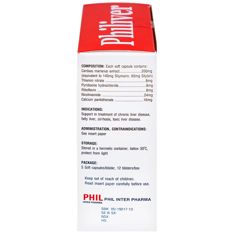 Viên nang mềm Philiver Phil Inter Pharma điều trị bệnh gan mạn tính, gan nhiễm mỡ (12 vỉ x 5 viên)