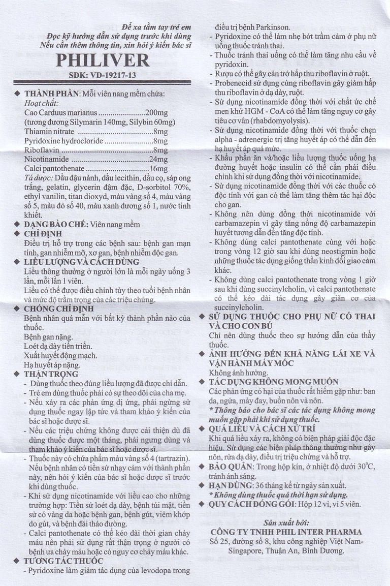 Viên nang mềm Philiver Phil Inter Pharma điều trị bệnh gan mạn tính, gan nhiễm mỡ (12 vỉ x 5 viên)