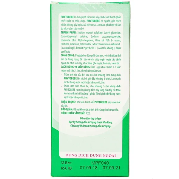 Dung dịch tắm rôm sảy em bé Phyto BEBE Opodis Pharma kháng khuẩn, nấm (100ml)