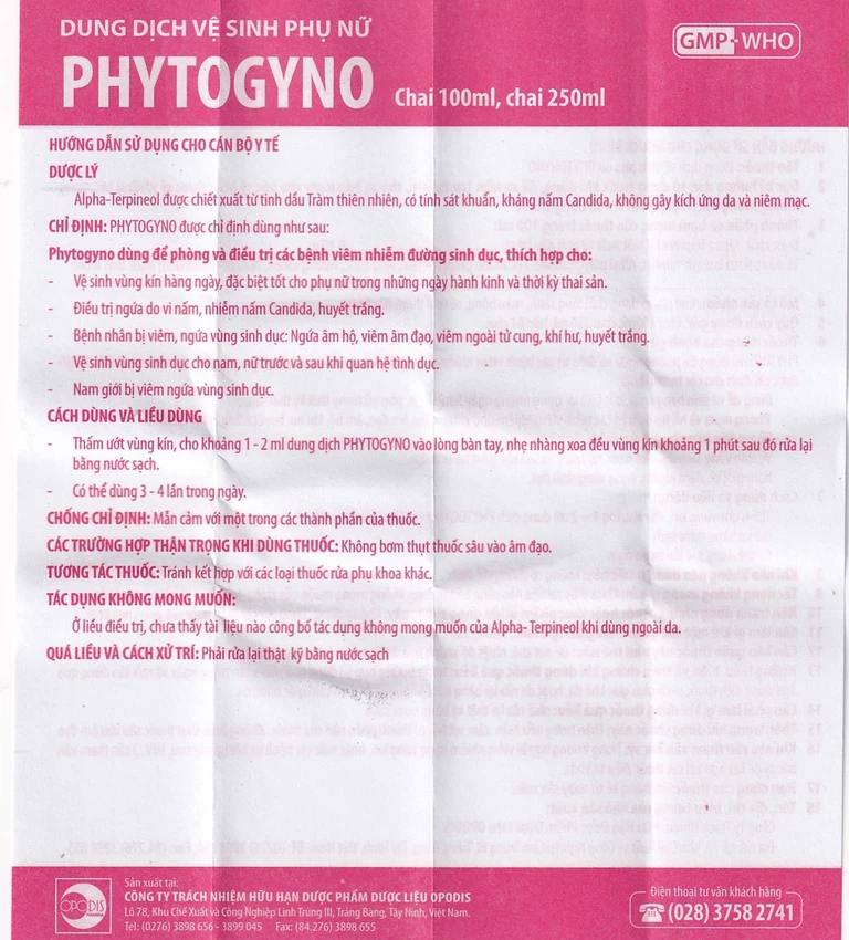 Dung dịch vệ sinh phụ nữ Phytogyno Opodis Pharma điều trị viêm nhiễm đường sinh dục (100ml)