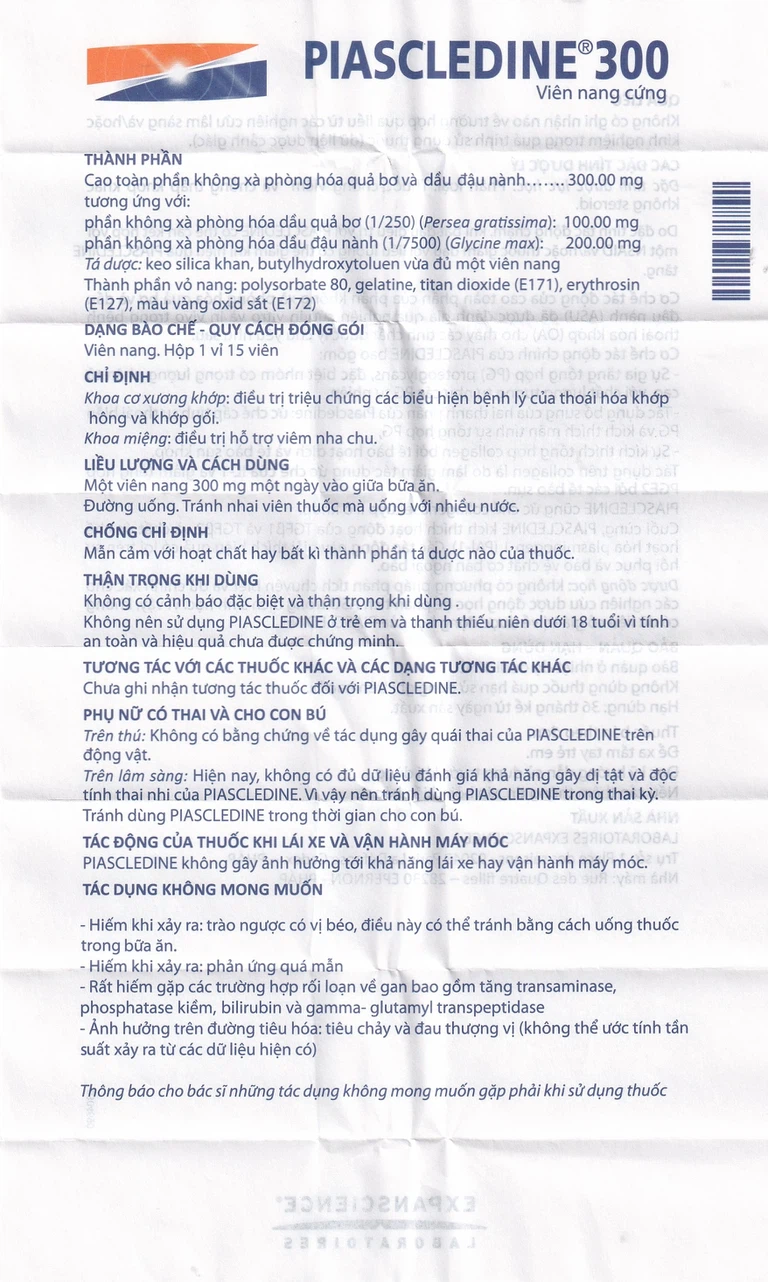 Viên nang cứng Piascledine 300 Hyphens điều trị viêm xương khớp hông và khớp gối (1 vỉ x 15 viên)