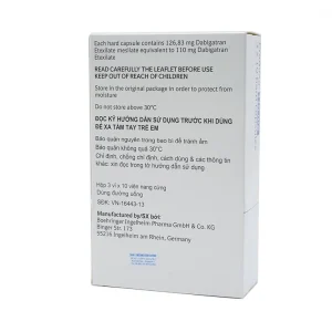 Viên nang cứng Pradaxa 110mg Boehringer phòng ngừa tai biến, đột quỵ (3 vỉ x 10 viên)