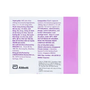 Thuốc Progendo 200mg Abbott điều trị xuất huyết tử cung do rối loạn chức năng (2 vỉ x 15 viên)