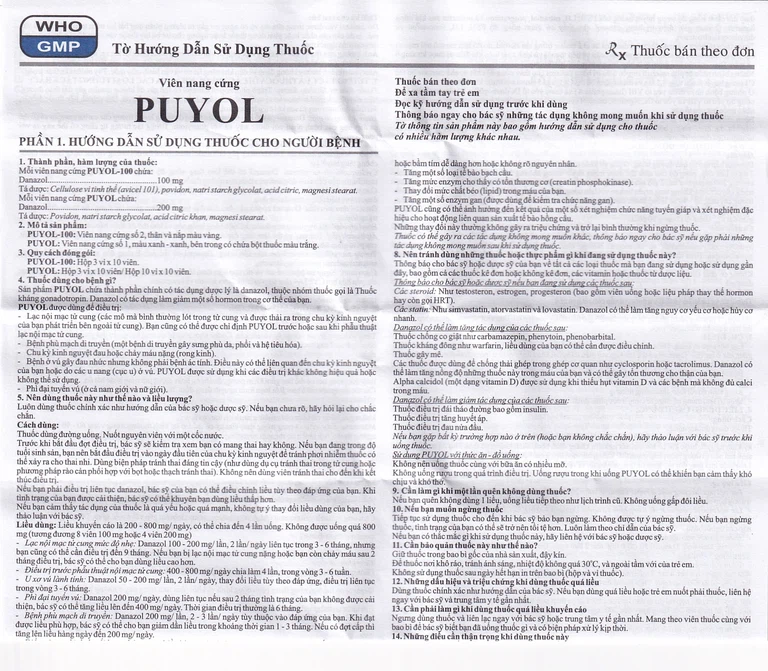 Thuốc Puyol 200mg Davipharm điều trị lạc nội mạc tử cung (3 vỉ x 10 viên)