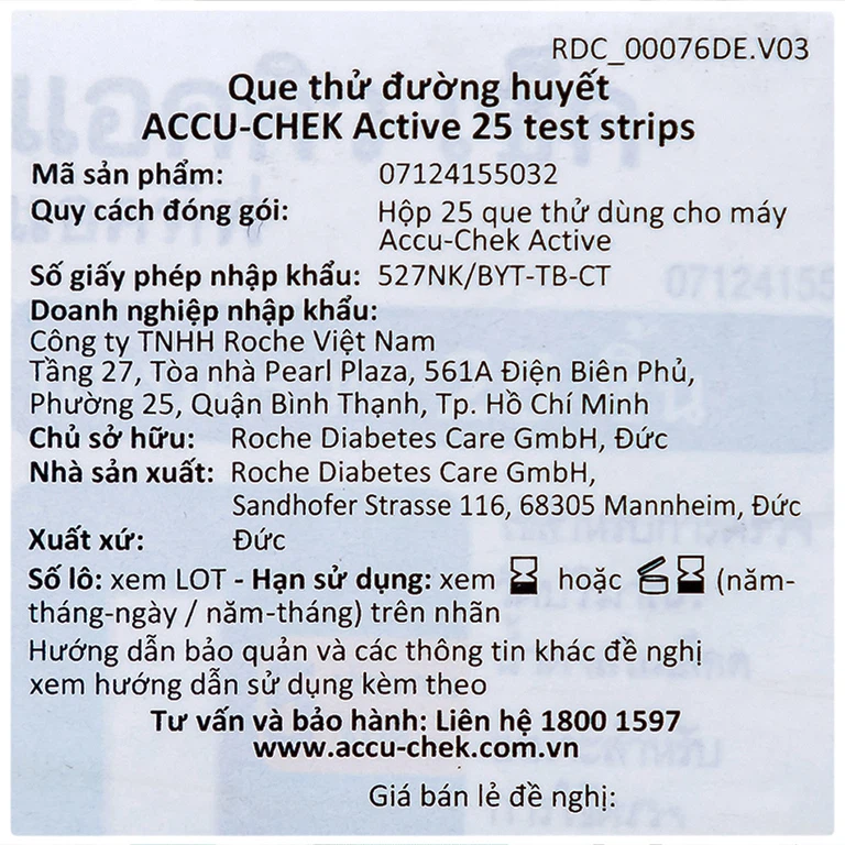 Que thử đường huyết Accu-Chek Active dùng cho máy Accu-Chek Active (25 cái)