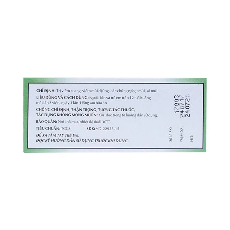 Thuốc Rhinassin-OPC điều trị viêm xoang, viêm mũi dị ứng (5 vỉ x 10 viên)