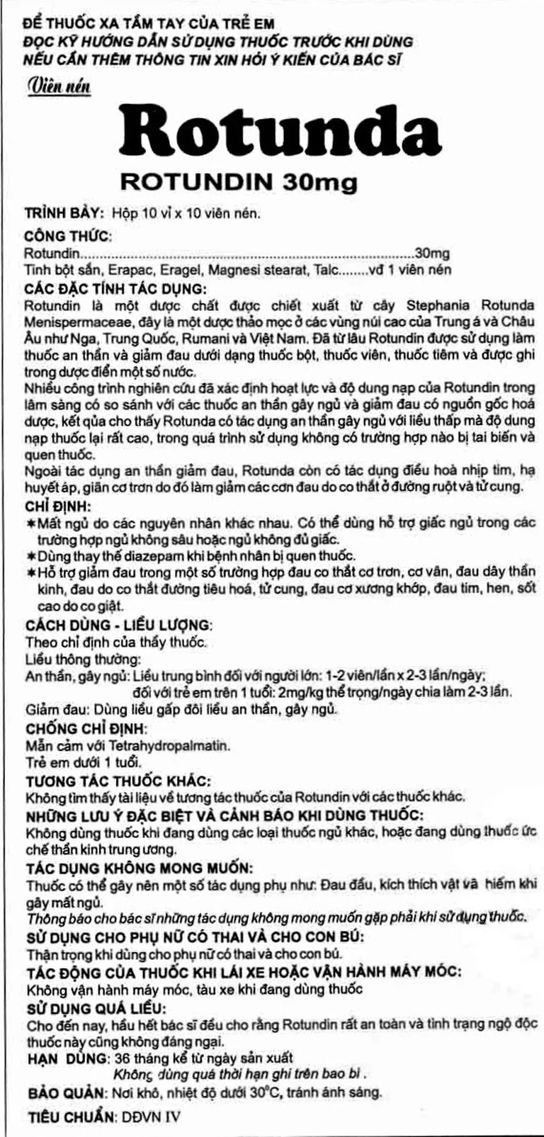 Thuốc Rotunda 30mg Dopharma điều trị mất ngủ (10 vỉ x 10 viên)