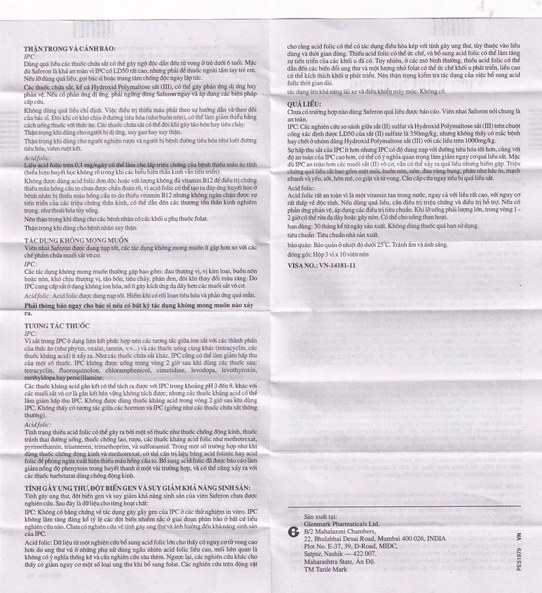 Viên nhai Saferon Glenmark dự phòng và điều trị chứng thiếu máu thiếu sắt (3 vỉ x 10 viên)