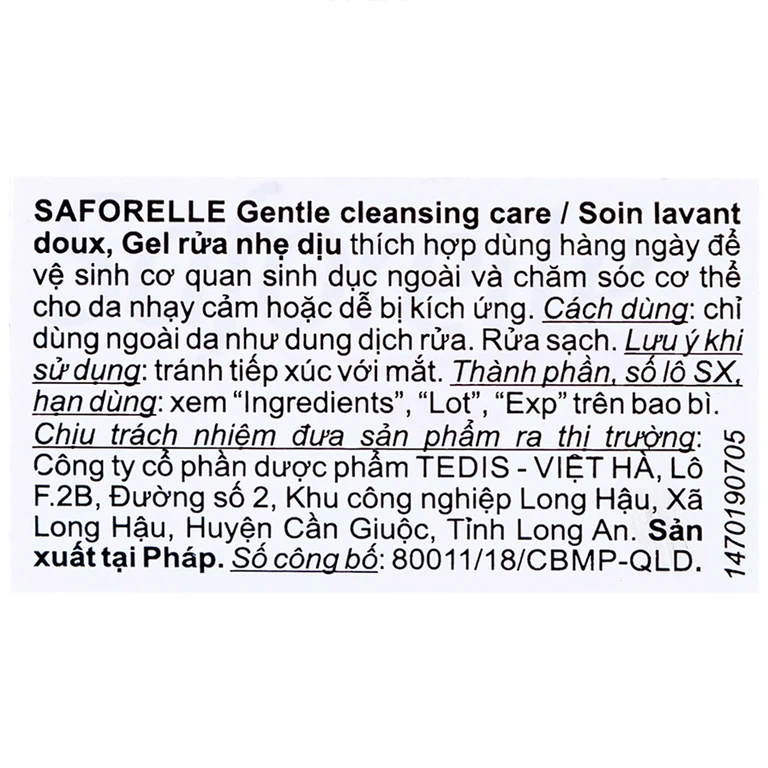 Gel rửa dịu nhẹ Saforelle Soin Lavant Doux vệ sinh cơ quan sinh dục ngoài và cơ thể cho da nhạy cảm (250ml)