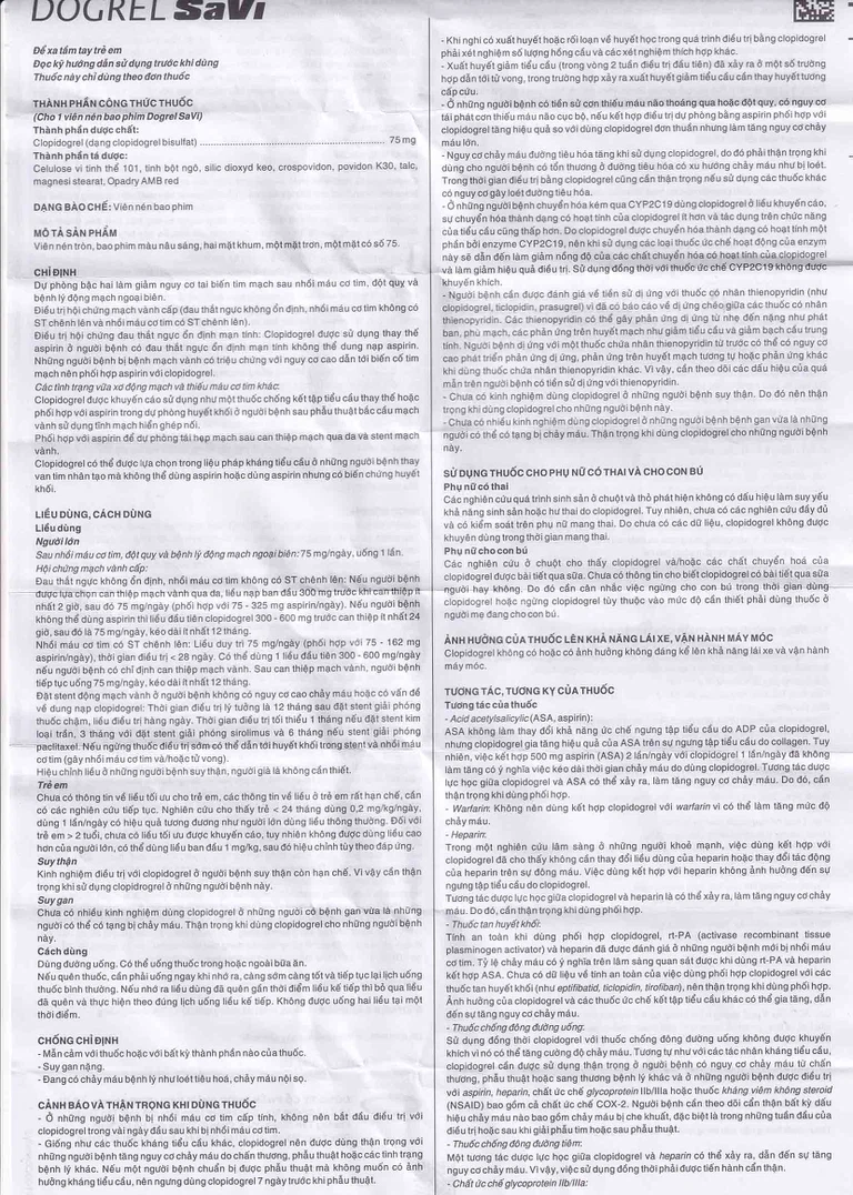 Thuốc Dogrel SaVi giảm nguy cơ tai biến tim mạch (3 vỉ x 10 viên)