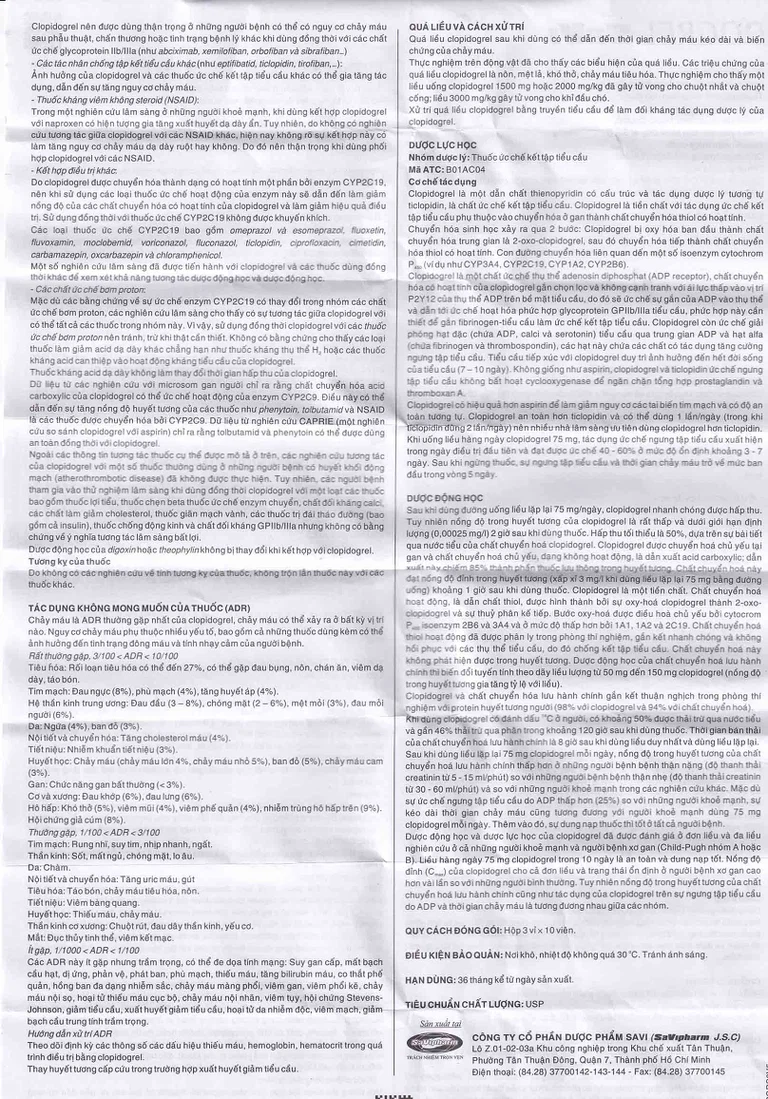 Thuốc Dogrel SaVi giảm nguy cơ tai biến tim mạch (3 vỉ x 10 viên)