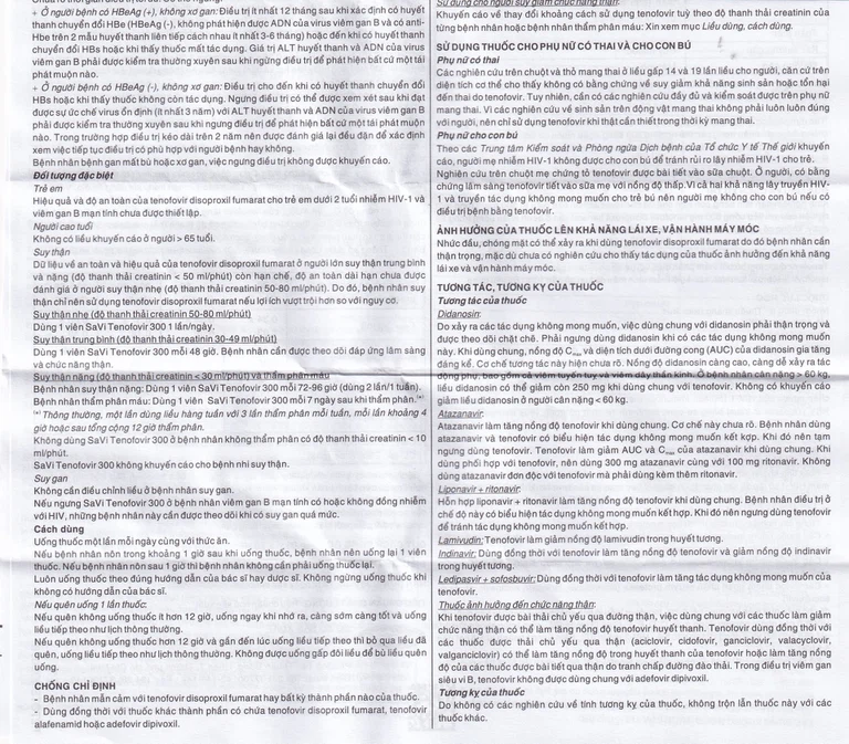 Thuốc Savi Tenofovir 300 điều trị nhiễm HIV-1 ở người lớn (3 vỉ x 10 viên)