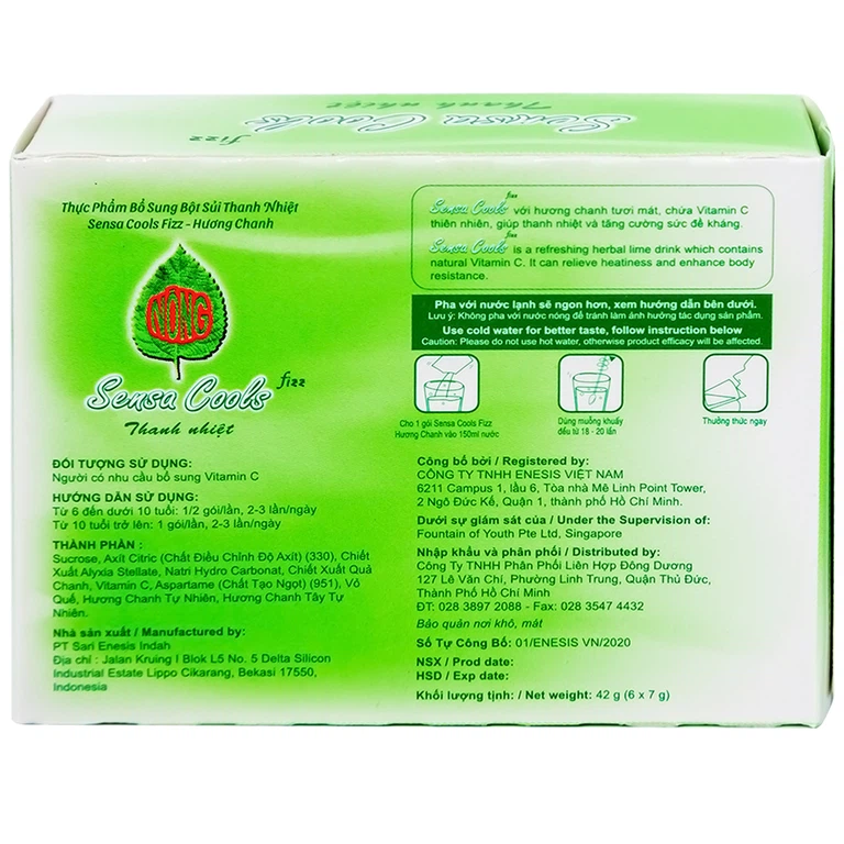 Bột sủi Sensa Cools Enesis giúp thanh nhiệt cơ thể và tăng cường sức đề kháng (6 gói x 7g)