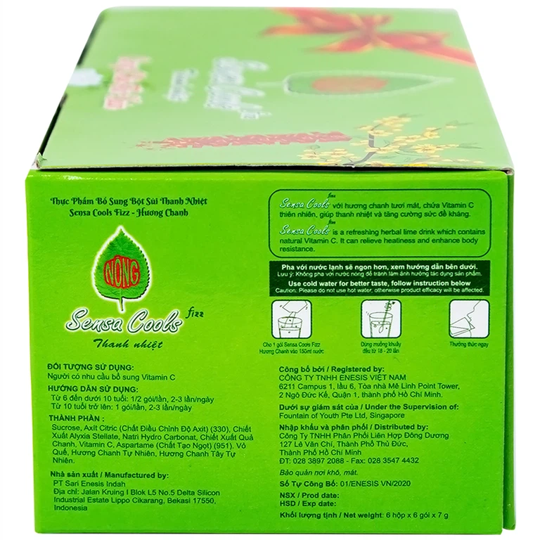 Bột sủi Sensa Cools Enesis giúp thanh nhiệt cơ thể và tăng cường sức đề kháng (6 gói x 7g)