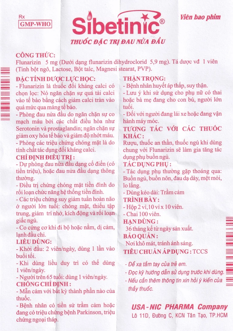 Thuốc Sibetinic đặc trị đau nửa đầu(10 vỉ x 10 viên)