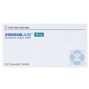 Viên nhai Singulair 4mg MSD điều trị hen phế quản mạn tính (4 vỉ x 7 viên)