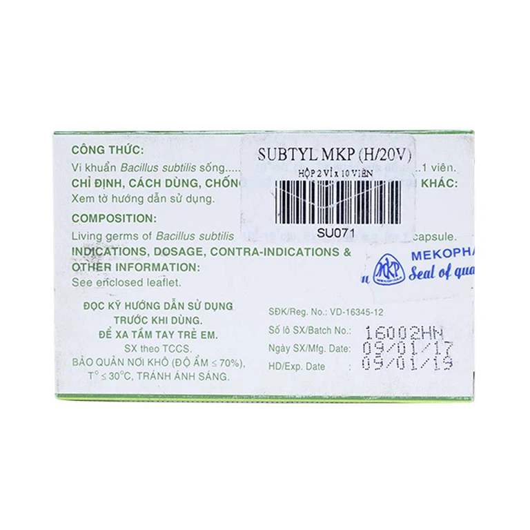 Thuốc Subtyl Mekophar điều trị tiêu chảy, viêm ruột (2 vỉ x 10 viên)