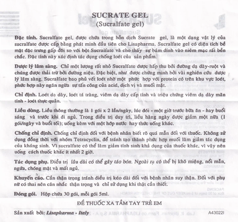 Hỗn dịch Sucrate Gel Istituto Biochimico Italiano điều trị loét dạ dày - tá tràng (30 gói x 5ml)