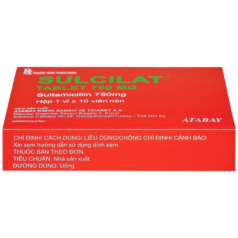 Thuốc Sulcilat 750mg Atabay điều trị các bệnh nhiễm khuẩn (1 vỉ x 10 viên)