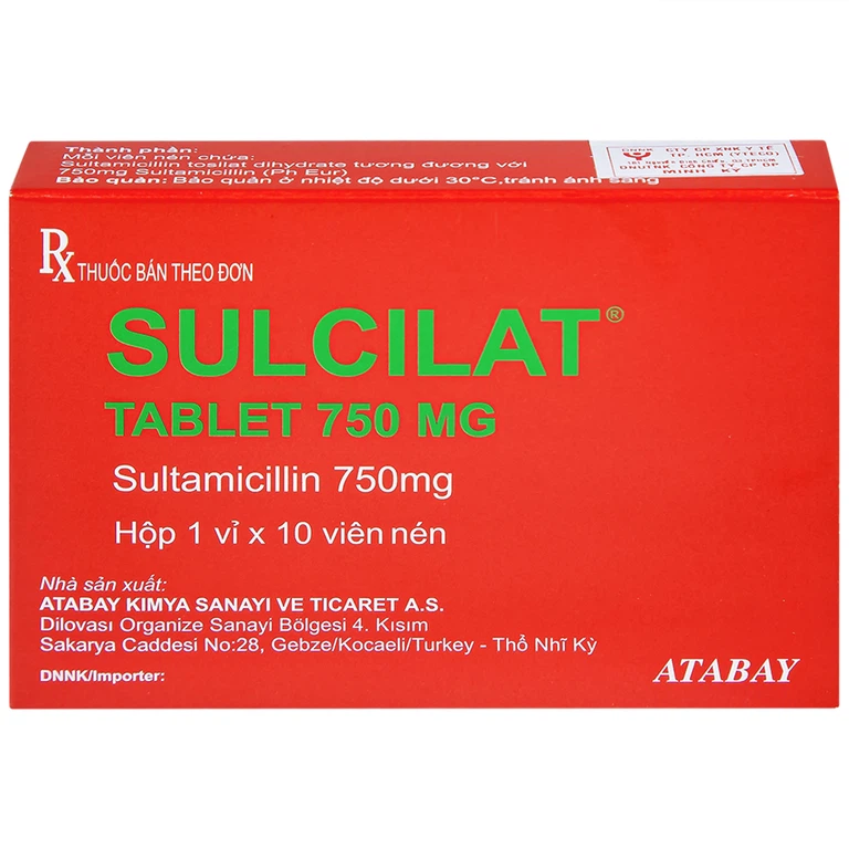Thuốc Sulcilat 750mg Atabay điều trị các bệnh nhiễm khuẩn (1 vỉ x 10 viên)