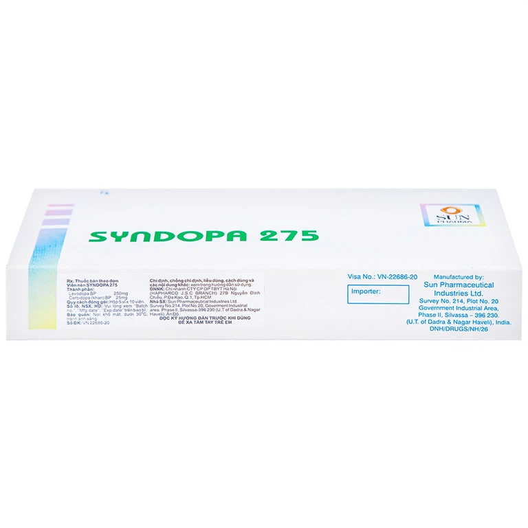 Thuốc Syndopa 275 Sun Pharma điều trị triệu chứng bệnh Parkinson (5 vỉ x 10 viên)