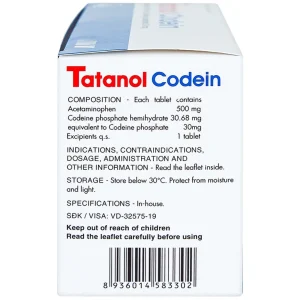Thuốc Tatanol Codein hỗ trợ điều trị các cơn đau vừa và nặng (20 vỉ x 4 viên)