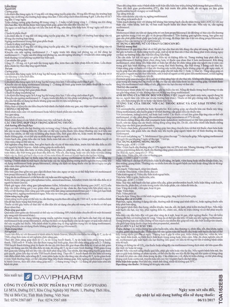 Thuốc Tazilex Davipharm điều trị trước khi phẫu thuật tuyến giáp (10 vỉ x 10 viên)