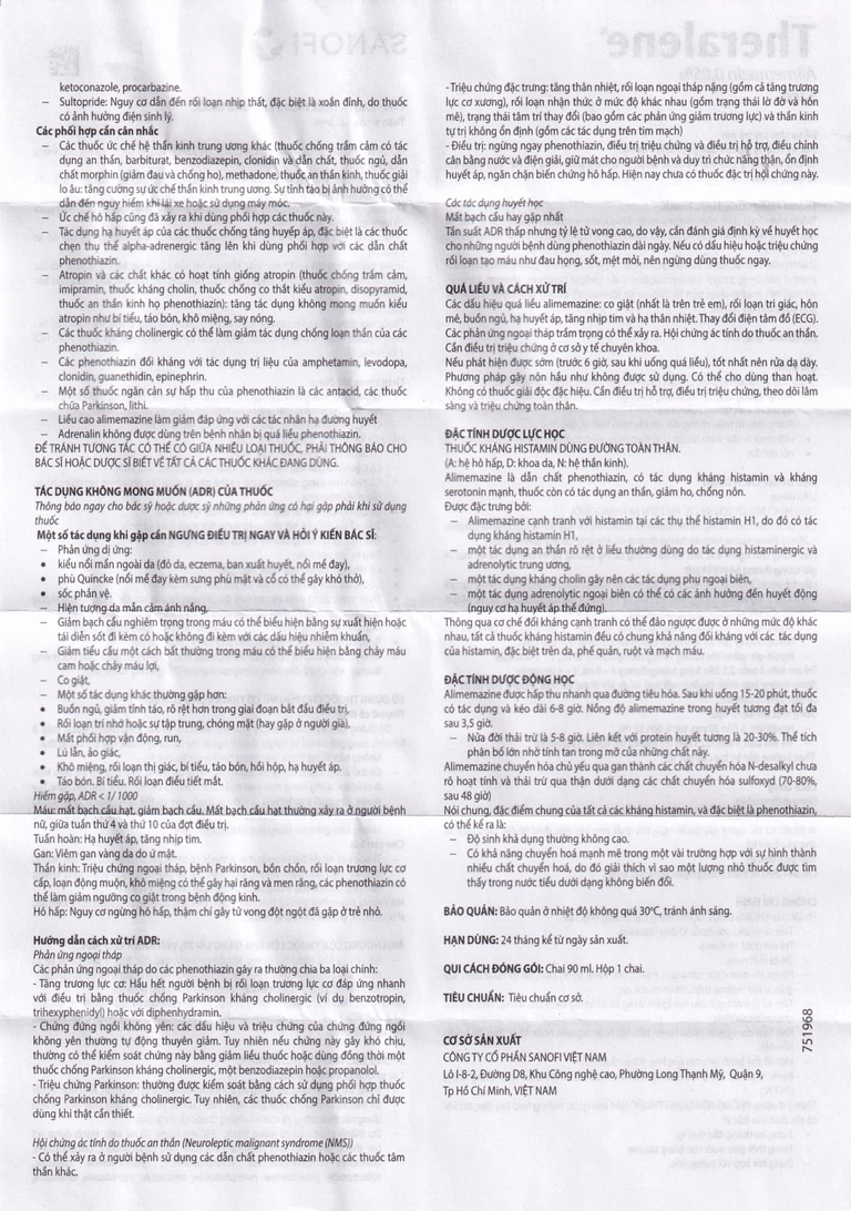 Siro Theralene Sanofi điều trị mất ngủ, viêm mũi (90ml)