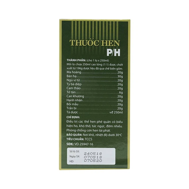 Cao lỏng thuốc hen P/H điều trị các thể hen phế quản (250ml)