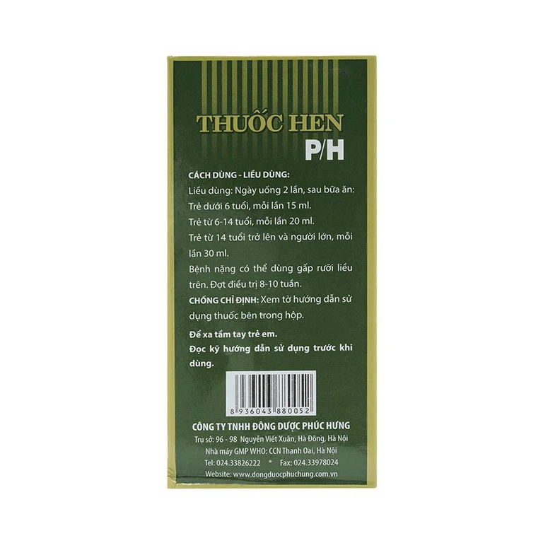 Cao lỏng thuốc hen P/H điều trị các thể hen phế quản (250ml)