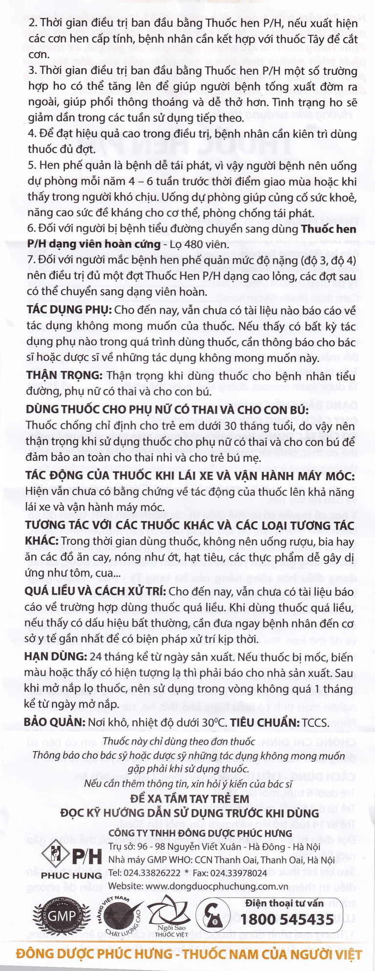 Cao lỏng thuốc hen P/H điều trị các thể hen phế quản (250ml)