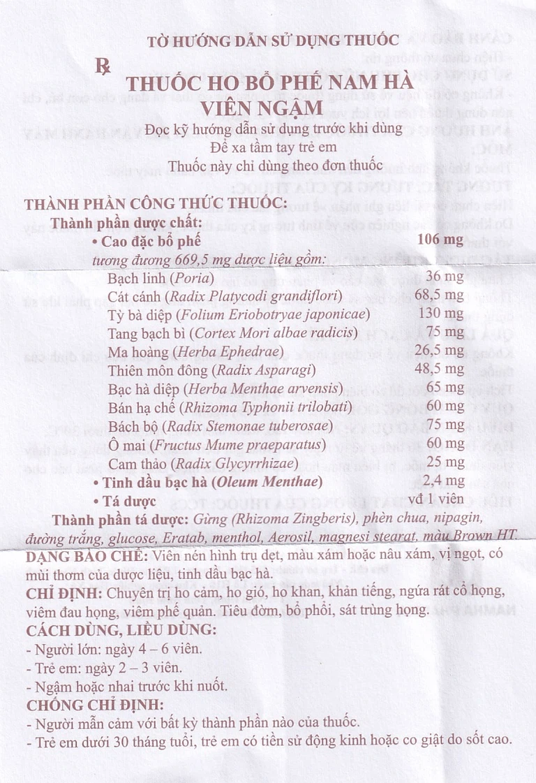 Viên ngậm ho Bổ Phế Nam Hà tiêu đờm, bổ phổi, sát trùng họng (2 vỉ x 12 viên)