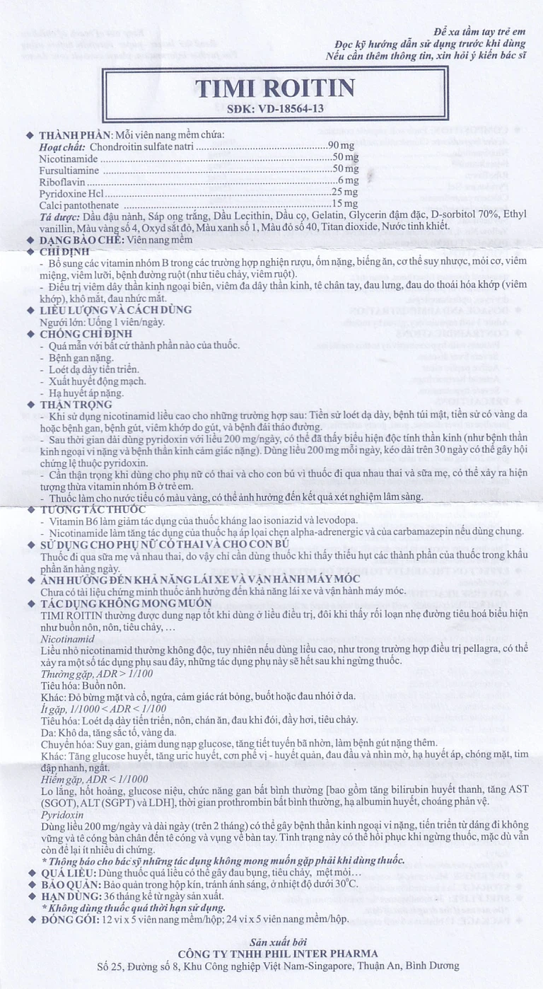 Thuốc Tmi Roitin bổ sung các vitamin nhóm B (24 vỉ x 5 viên)