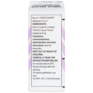 Dung dịch nhỏ mắt Timolol Maleate Eye Drops 0.5% Alcon điều trị tăng nhãn áp (5ml)