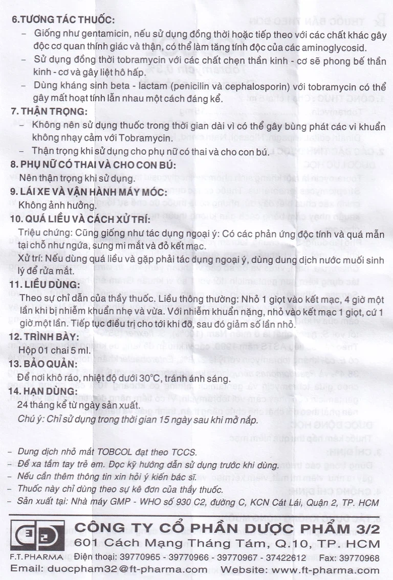 Thuốc nhỏ mắt Tobcol Dược 3-2 điều trị viêm mi mắt, viêm kết mạc (5ml)