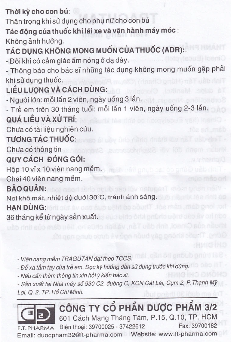 Thuốc Tragutan Dược 3/2 sát trùng đường hô hấp, dịu cơn đau họng (10 vỉ x 10 viên)