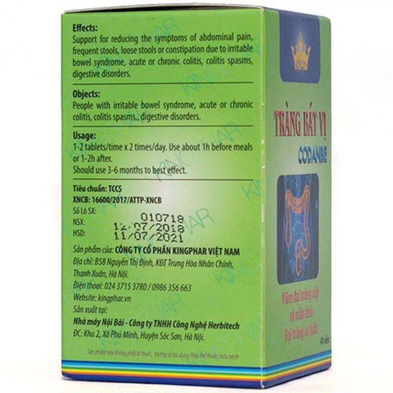 Viên uống Tràng Bát Vị Codanbe Kingphar dùng cho người bị đại tràng co thắt, viêm đại tràng (40 viên)