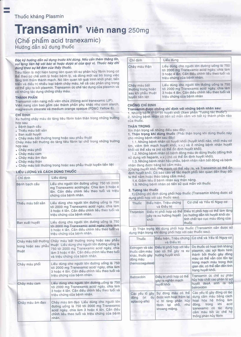 Thuốc Transamin Olic điều trị bệnh bạch cầu, thiếu máu bất sản (10 vỉ x 10 viên)
