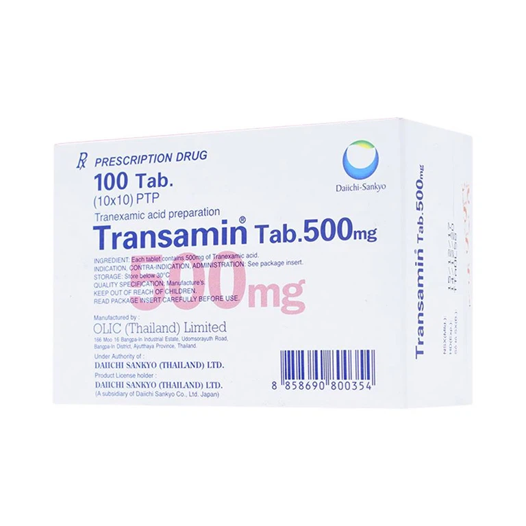 Thuốc Transamin Tab.500mg Daiichi điều trị bệnh bạch huyết, thiếu máu không tái tạo (10 vỉ x 10 viên)