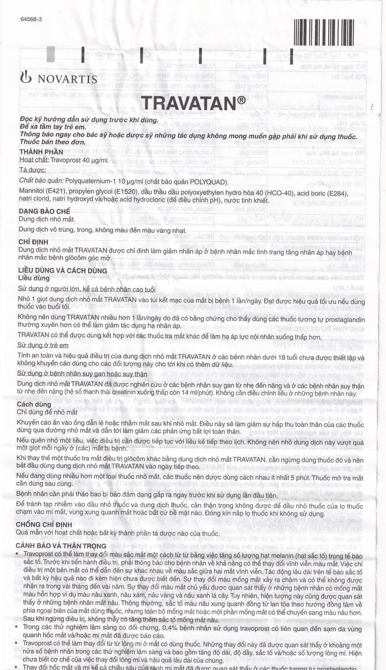 Thuốc nhỏ mắt Travatan Novartis làm giãn nhãn áp (2,5ml)