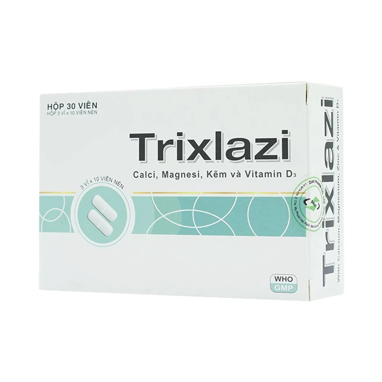 Thuốc Trixlazi DaviPharm bổ sung canxi, magnesi, kẽm và Vitamin D3 (3 vỉ x 10 viên)