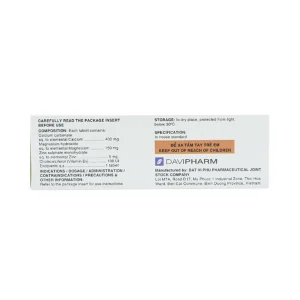 Thuốc Trixlazi DaviPharm bổ sung canxi, magnesi, kẽm và Vitamin D3 (3 vỉ x 10 viên)