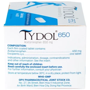 Thuốc Tydol 650 OPV giảm đau và hạ sốt từ nhẹ đến trung bình (10 vỉ x 10 viên)