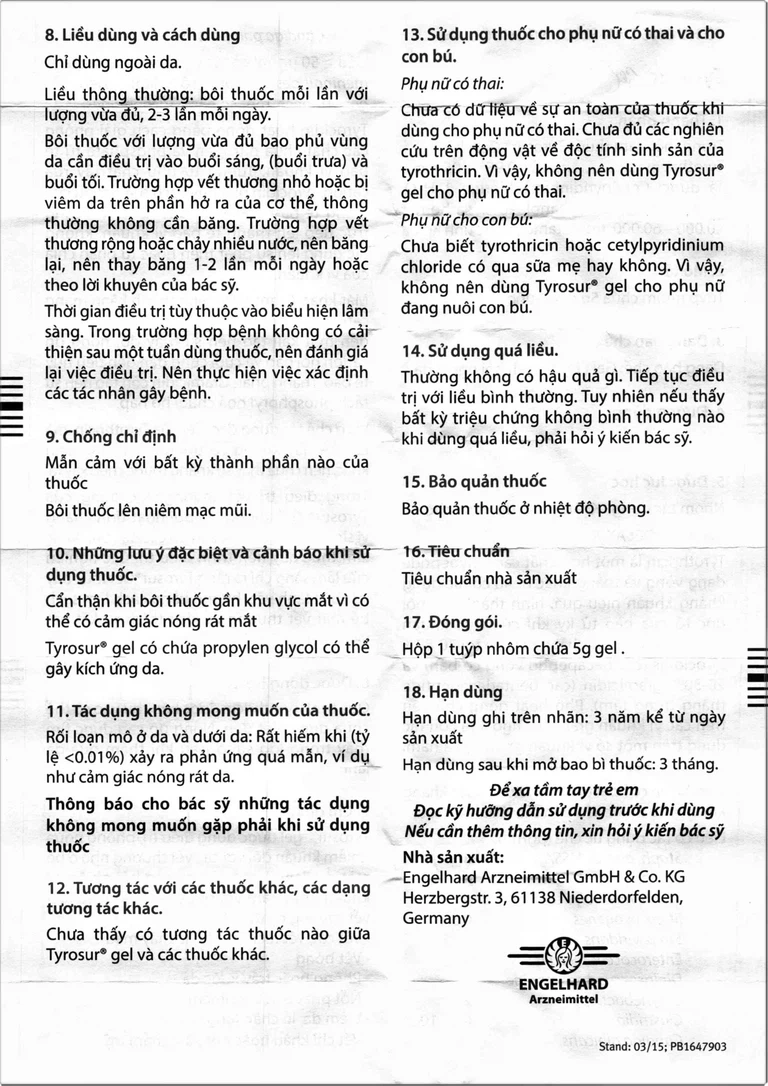 Gel bôi ngoài da Tyrosur Engelhard điều trị và phòng ngừa nhiễm khuẩn (5g)