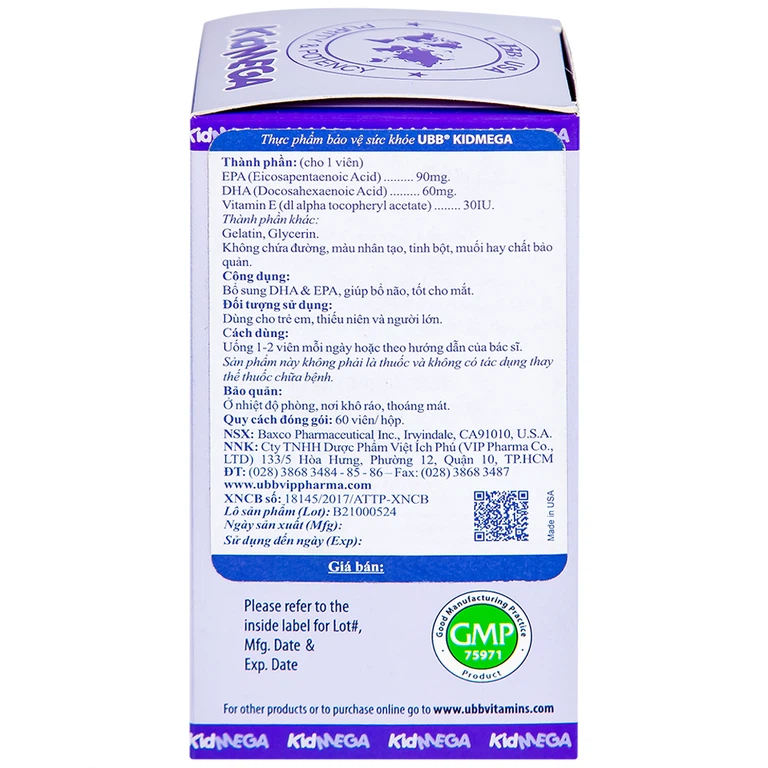 Viên uống KidMega UBB bổ sung DHA & EPA, giúp bổ não, tốt cho mắt (60 viên)